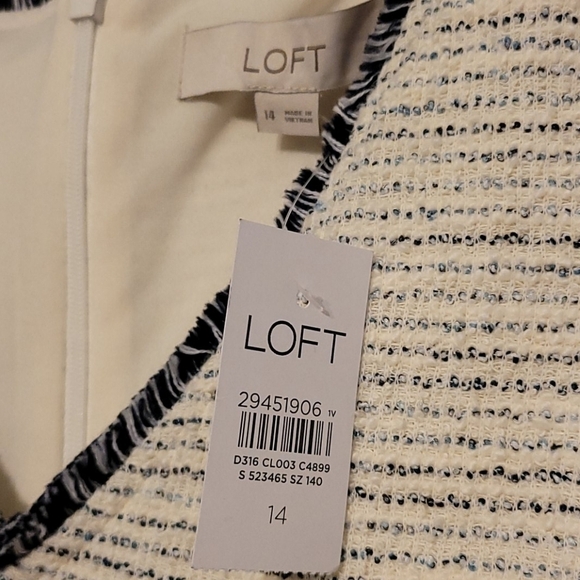 Loft Tweed Boucle Cream & Blue Color Dress - Picture 4 of 8